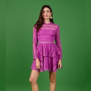 Endless Rose Tiered Lace Long Sleeve Minidress in Vibrant Purple